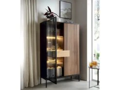 Vaisselier 2 Portes LED Dune Noir Et Bois -Meubles Soldes Boutique meuble de cuisine 22741759