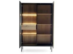 Vaisselier 2 Portes LED Dune Noir Et Bois -Meubles Soldes Boutique meuble de cuisine 22741761