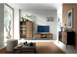 Vaisselier 2 Portes LED Dune Noir Et Bois -Meubles Soldes Boutique meuble de cuisine 22741763