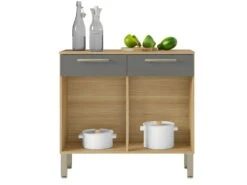 Buffet Bas Meuble Cuisine 2 Portes 2 Tiroirs Chêne Et Gris 8 Buffet Bas Meuble Cuisine 2 Portes 2 Tiroirs Chêne Et Gris -Meubles Soldes Boutique meuble de cuisine 22802341