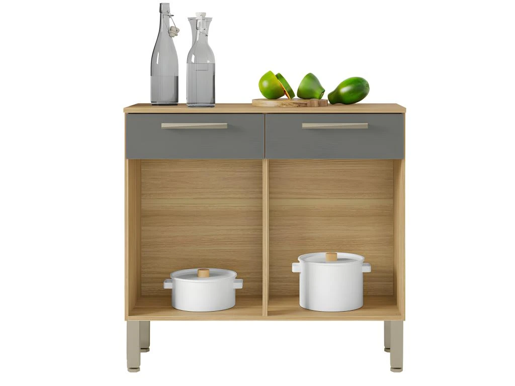 Buffet Bas Meuble Cuisine 2 Portes 2 Tiroirs Chêne Et Gris 5 Buffet Bas Meuble Cuisine 2 Portes 2 Tiroirs Chêne Et Gris – Image 3