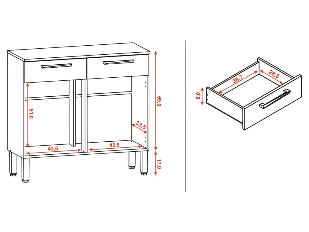 Buffet Bas Meuble Cuisine 2 Portes 2 Tiroirs Chêne Et Gris 6 Buffet Bas Meuble Cuisine 2 Portes 2 Tiroirs Chêne Et Gris – Image 4