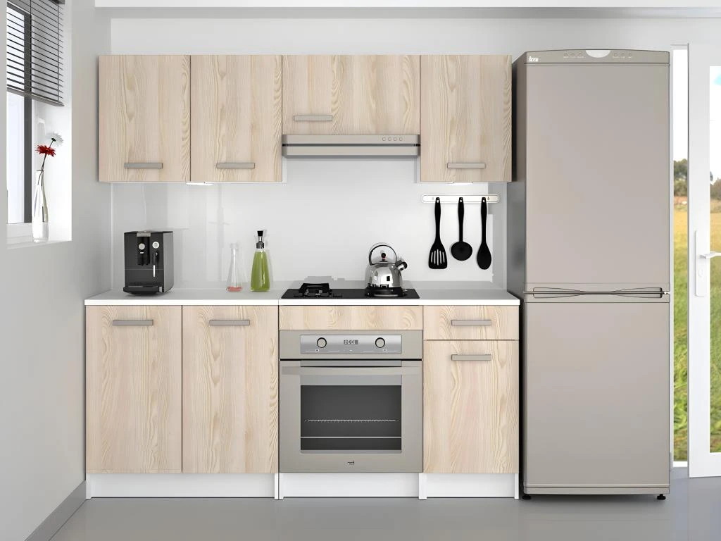 Cuisine Complète - 180 Cm - 6 éléments De Rangements - Naturel & Blanc - TRATTORIA 4 Cuisine Complète - 180 Cm - 6 éléments De Rangements - Naturel & Blanc - TRATTORIA – Image 2