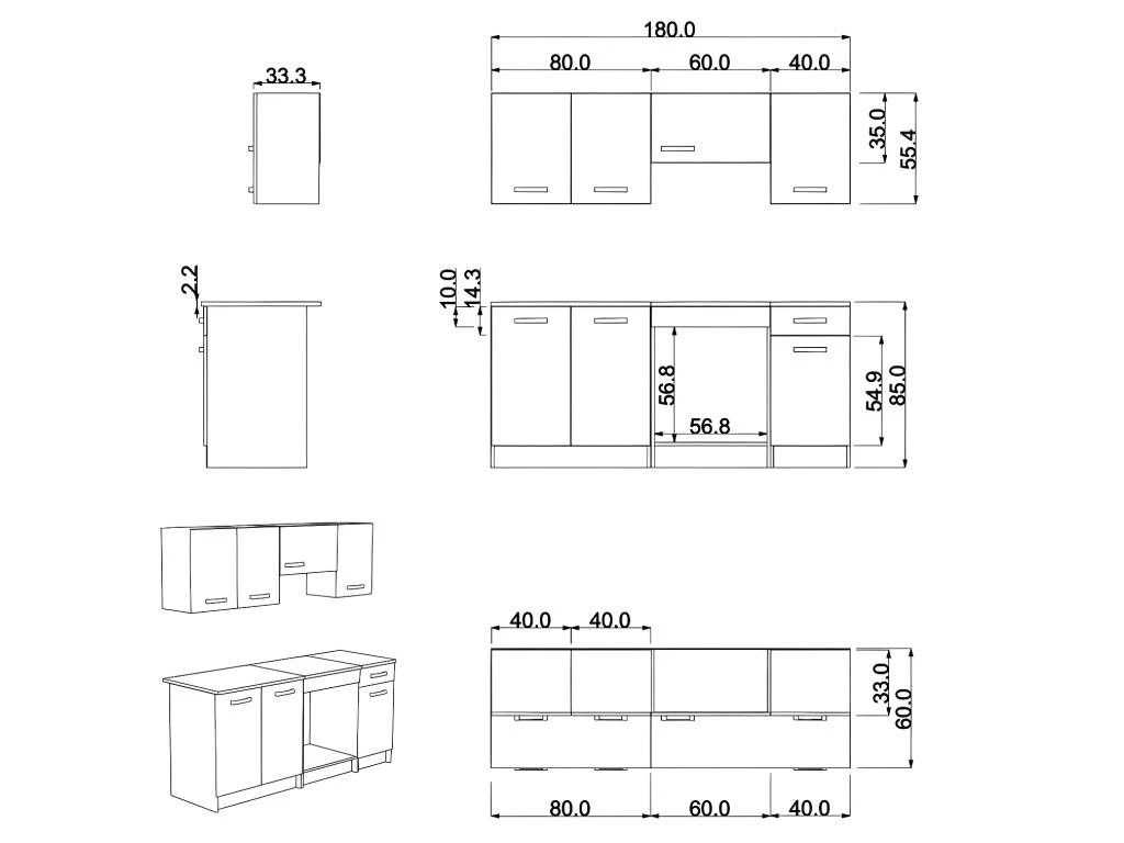 Cuisine Complète - 180 Cm - 6 éléments De Rangements - Naturel & Blanc - TRATTORIA 6 Cuisine Complète - 180 Cm - 6 éléments De Rangements - Naturel & Blanc - TRATTORIA – Image 4