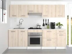 Cuisine Complète TRATTORIA - 240 Cm - 8 éléments De Rangements - Chêne & Blanc