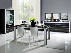 Vitrine Argentier Vaisselier LINA + LED Coloris Noir Et Blanc Brillant. Meuble Design Pour Votre Salon Ou Salle à Manger -Meubles Soldes Boutique meuble de cuisine 8951847