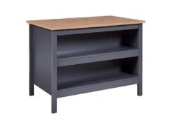 KENNY - Ilot De Cuisine Anthracite Et Plateau Effet Bois -Meubles Soldes Boutique meuble de cuisine 9182715