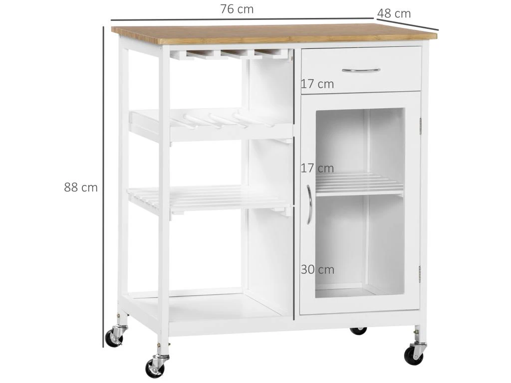 Desserte De Cuisine Multi-rangement - Porte Acrylique Poignées Métal MDF Blanc Aspect Bambou 5 Desserte De Cuisine Multi-rangement - Porte Acrylique Poignées Métal MDF Blanc Aspect Bambou – Image 3