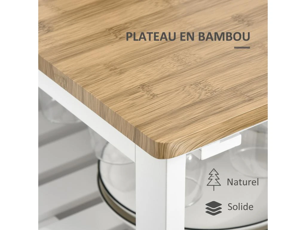 Desserte De Cuisine Multi-rangement - Porte Acrylique Poignées Métal MDF Blanc Aspect Bambou 7 Desserte De Cuisine Multi-rangement - Porte Acrylique Poignées Métal MDF Blanc Aspect Bambou – Image 5