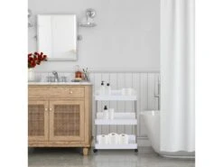 Chariot De Cuisine Avec 4 Roues Rangement 3 étagères Plastique Blanc