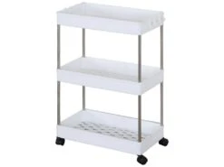 Chariot De Cuisine Avec 4 Roues Rangement 3 étagères Plastique Blanc -Meubles Soldes Boutique meuble de rangement 12518753