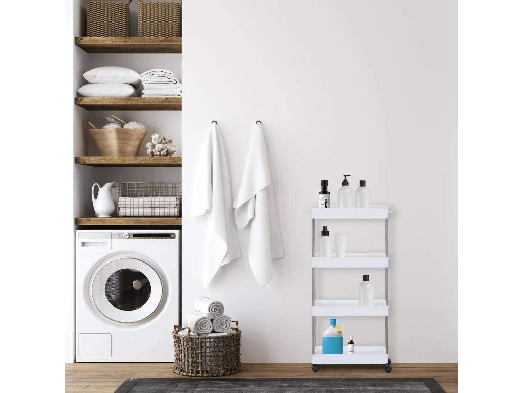 Chariot De Cuisine Salle De Bain Avec Roues 4 étagères Plastique Blanc 3 Chariot De Cuisine Salle De Bain Avec Roues 4 étagères Plastique Blanc