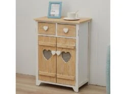 Armoire Commode 2 Tiroirs 2 Porte Bois Clair Blanc Vintage 70x51x30