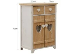 Armoire Commode 2 Tiroirs 2 Porte Bois Clair Blanc Vintage 70x51x30 -Meubles Soldes Boutique meuble de rangement 12522547