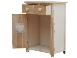 Armoire Commode 2 Tiroirs 2 Porte Bois Clair Blanc Vintage 70x51x30 -Meubles Soldes Boutique meuble de rangement 12522549