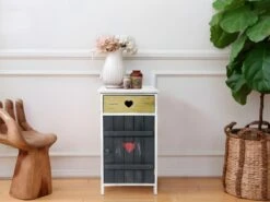 Table Nuit Chevet 1 Tiroir 1 Porte Bois Gris Shabby 71x36,5x30,5
