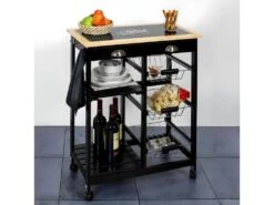 DRAGAN - Desserte à Roulettes Noire Multi-Rangement