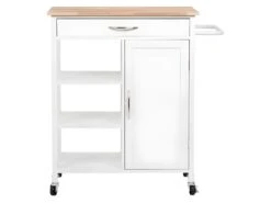 Desserte De Cuisine 1 Porte 1 Tiroir 3 En Hevea - Blanc Laque - L 74 X P 47 X H 91 Cm - ENZO -Meubles Soldes Boutique meuble de rangement 12799445