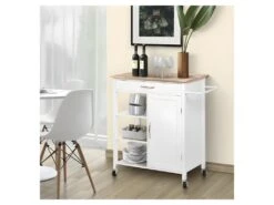 Desserte De Cuisine 1 Porte 1 Tiroir 3 En Hevea - Blanc Laque - L 74 X P 47 X H 91 Cm - ENZO -Meubles Soldes Boutique meuble de rangement 12799447