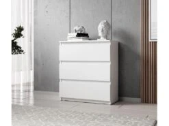 FURNIX Commode/ Meuble De Rangement Arenal Avec 3 Tiroirs 70 X 35 X 77 Cm Blanc Style Moderne -Meubles Soldes Boutique meuble de rangement 19409457