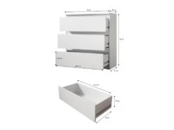 FURNIX Commode/ Meuble De Rangement Arenal Avec 3 Tiroirs 70 X 35 X 77 Cm Blanc Style Moderne -Meubles Soldes Boutique meuble de rangement 19409461