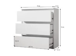 FURNIX Commode/ Meuble De Rangement Arenal Avec 3 Tiroirs 70 X 35 X 77 Cm Blanc Style Moderne -Meubles Soldes Boutique meuble de rangement 19409463