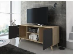 Meuble TV 140 Avec 2 Portes, WIND, Puccini, Portes Gris Anthracite, 140x40x57cm 9 Meuble TV 140 Avec 2 Portes, WIND, Puccini, Portes Gris Anthracite, 140x40x57cm -Meubles Soldes Boutique meuble tv 10000837