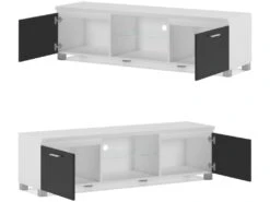 Meuble TV LED, Sejour, Blanc Mate Et Noir Laque, Dim 150 X 40 X 42cm 9 Meuble TV LED, Sejour, Blanc Mate Et Noir Laque, Dim 150 X 40 X 42cm -Meubles Soldes Boutique meuble tv 10008281