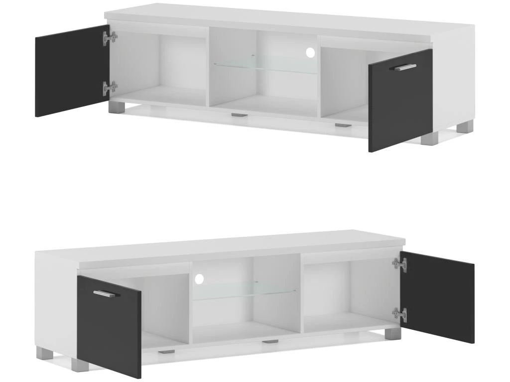 Meuble TV LED, Sejour, Blanc Mate Et Noir Laque, Dim 150 X 40 X 42cm 6 Meuble TV LED, Sejour, Blanc Mate Et Noir Laque, Dim 150 X 40 X 42cm – Image 4