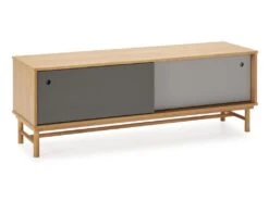 Meuble TV Magnus 2 Portes Coulissantes Couleur Gris, Bois Massif, 140 Cm (Largeur)