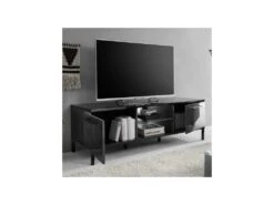 Meuble TV 2 Portes 2 Niches Marbre Noir Brillant - CALABRE -Meubles Soldes Boutique meuble tv 11127115
