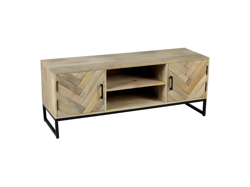Meuble TV 2 Portes 2 Niches Bois Massif/Métal - MUNGO 3 Meuble TV 2 Portes 2 Niches Bois Massif/Métal - MUNGO