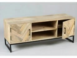 Meuble TV 2 Portes 2 Niches Bois Massif/Métal - MUNGO 5 Meuble TV 2 Portes 2 Niches Bois Massif/Métal - MUNGO -Meubles Soldes Boutique meuble tv 11127397