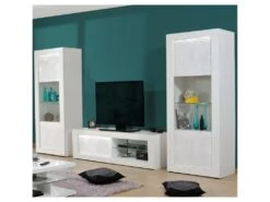 Composition TV Laqué Blanc à LEDs - MARKS