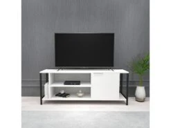 Meuble Tv Mississipi Design 100 % Panneau De Particules Plaqué Mélaminé En Couleur Beyaz Noir, 120x54x30cm -Meubles Soldes Boutique meuble tv 12357981