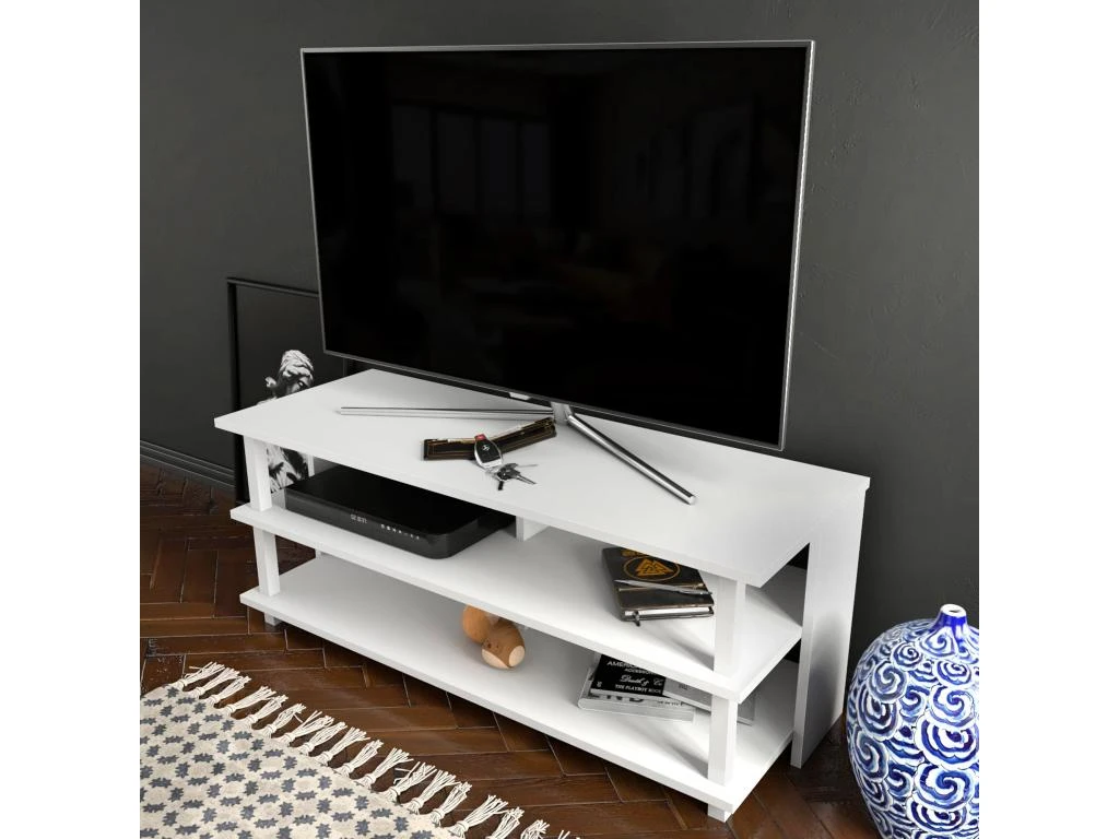 Meuble Tv Sena Design 100 % Panneau De Particules Plaqué Mélaminé En Couleur Blanc120x47,4x44,6cm 6 Meuble Tv Sena Design 100 % Panneau De Particules Plaqué Mélaminé En Couleur Blanc120x47,4x44,6cm – Image 4