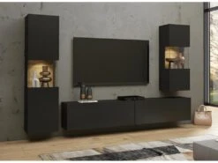Ensemble De 3 Meubles De Salon Collection EVA. Couleur Noir Et Chêne. -Meubles Soldes Boutique meuble tv 12533865