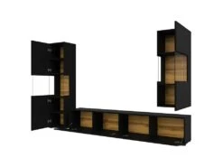 Ensemble De 3 Meubles De Salon Collection EVA. Couleur Noir Et Chêne. -Meubles Soldes Boutique meuble tv 12533867