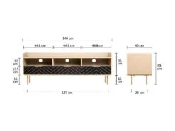 Meuble TV - Style Chic - Panneaux De Particules - Chene Et Motifs - L 140 X L 40 X H 50 Cm - Avec 3 Tiroirs Et 3 Etageres - LINE -Meubles Soldes Boutique meuble tv 12591025