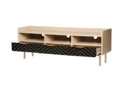 Meuble TV - Style Chic - Panneaux De Particules - Chene Et Motifs - L 140 X L 40 X H 50 Cm - Avec 3 Tiroirs Et 3 Etageres - LINE -Meubles Soldes Boutique meuble tv 12591027