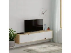 Meuble TV Spark 180cm Chêne Blanc - Venprodin -Meubles Soldes Boutique meuble tv 12653269