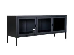 Brisbane - Meuble TV En Verre Et Métal L130cm - Couleur - Noir -Meubles Soldes Boutique meuble tv 13292445