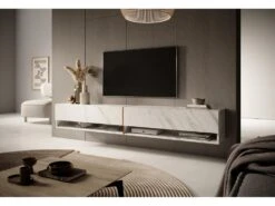 Meuble Tv 200 Cm -marbre Blanc Avec Insert D'or - MIRRGO -Meubles Soldes Boutique meuble tv 13387499