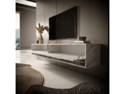Meuble Tv 200 Cm -marbre Blanc Avec Insert D'or - MIRRGO -Meubles Soldes Boutique meuble tv 13387501