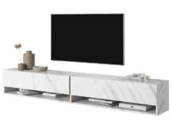 Meuble Tv 200 Cm -marbre Blanc Avec Insert D'or - MIRRGO -Meubles Soldes Boutique meuble tv 13387503