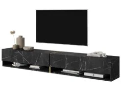 Meuble Tv 200 Cm -marbre Noir Avec Insert D'or - MIRRGO -Meubles Soldes Boutique meuble tv 13387535