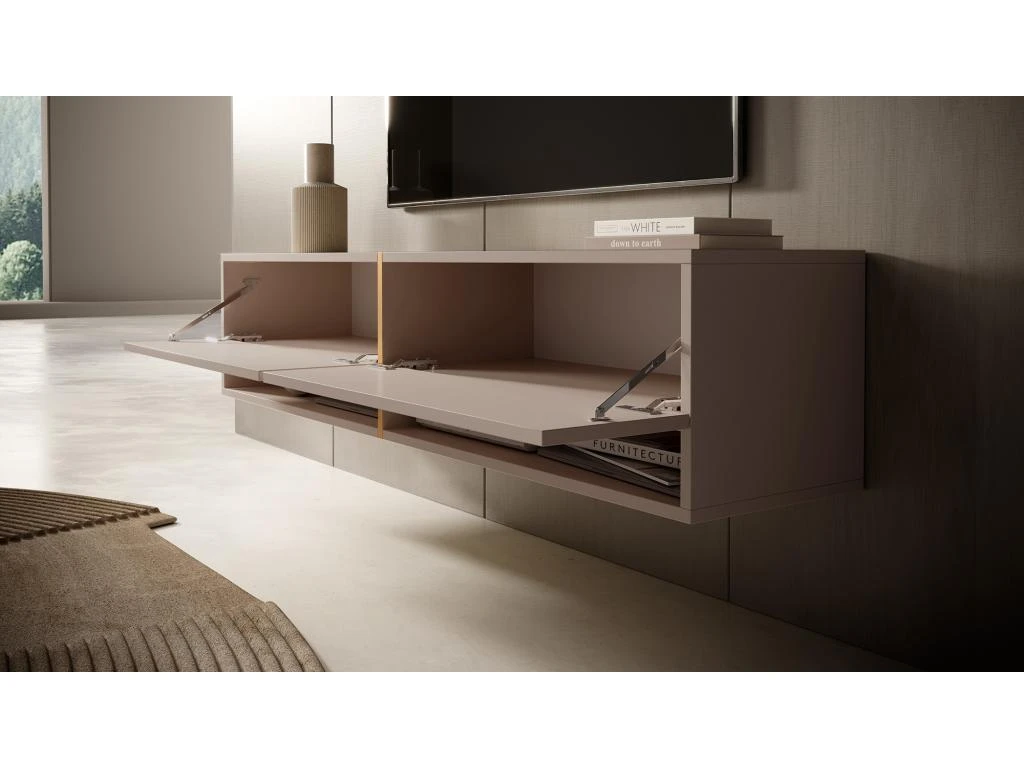 Meuble Tv 140 Cm - Couleur Gris-beige Avec Insert Doré - MIRRGO 5 Meuble Tv 140 Cm - Couleur Gris-beige Avec Insert Doré - MIRRGO – Image 3