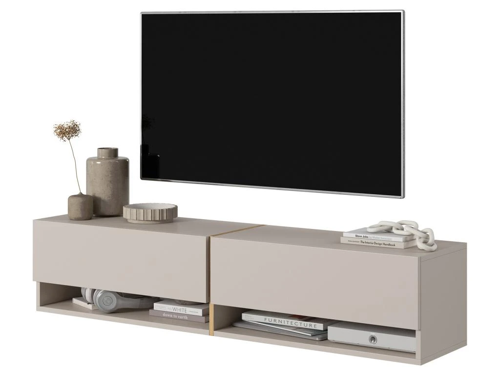 Meuble Tv 140 Cm - Couleur Gris-beige Avec Insert Doré - MIRRGO 6 Meuble Tv 140 Cm - Couleur Gris-beige Avec Insert Doré - MIRRGO – Image 4