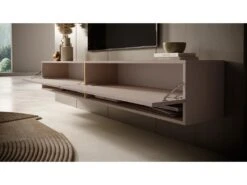 Meuble Tv 200 Cm - Couleur Gris-beige Avec Insert Doré - MIRRGO -Meubles Soldes Boutique meuble tv 13542937