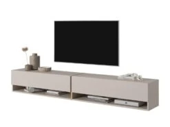 Meuble Tv 200 Cm - Couleur Gris-beige Avec Insert Doré - MIRRGO -Meubles Soldes Boutique meuble tv 13542939